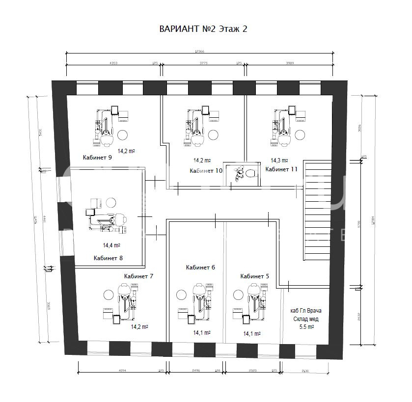 Планировка офиса 269 м², 1 этаж, Особняк «г Москва, Хлебников пер., 4 стр. 2»